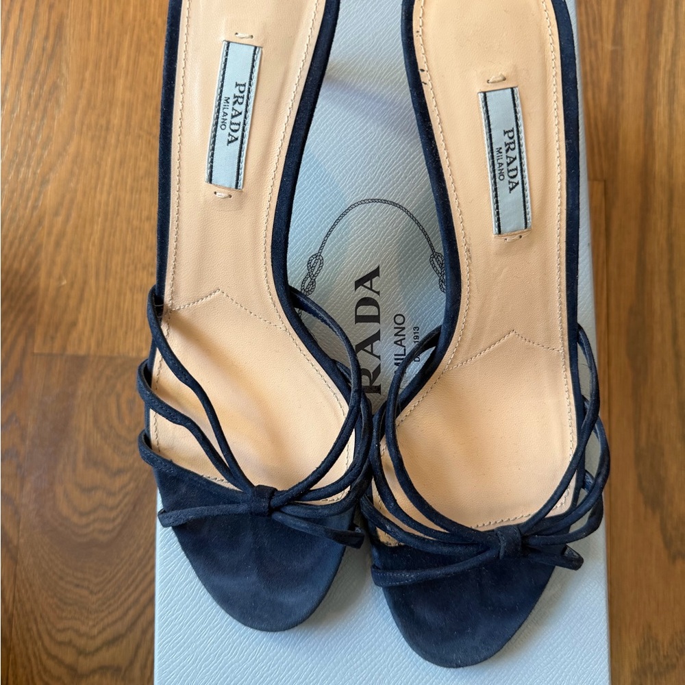 Prada Women's Suede Navy Blue Heels